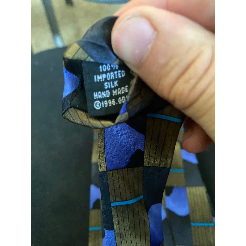 Grateful Dead Tie Friend‎ of the Devil Sixth Set Silk Blue Gold Geometric 1996